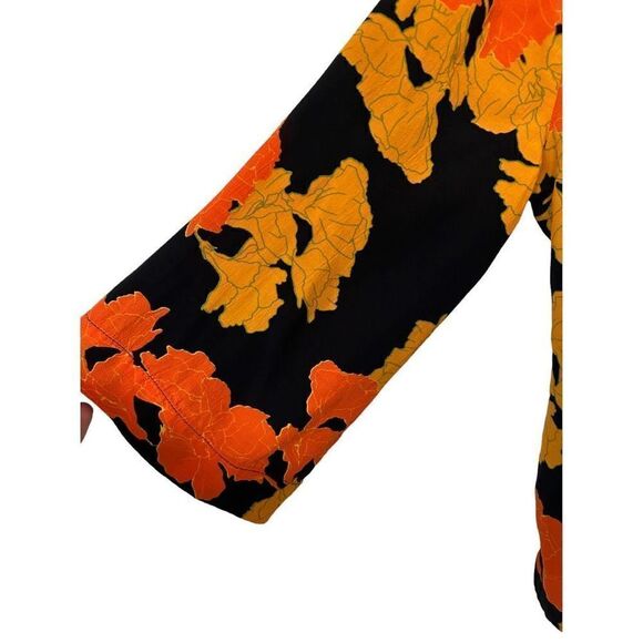 TOPSHOP Big Bloom  Multicolore Tie Wrap Blouse Gold Leaves Size 2 XS Fairy - Picture 10 of 12